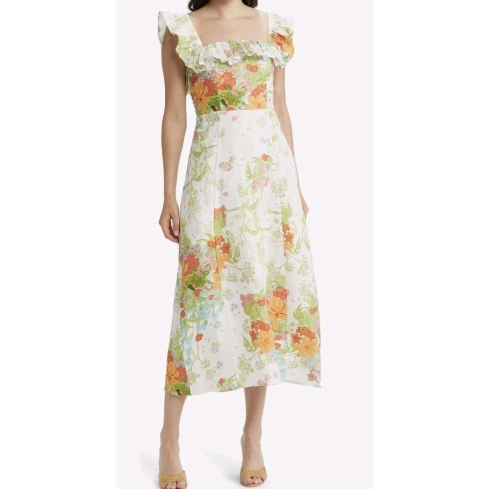 & Other Stories Floral Ruffle Linen Dress Size 12 NWT $139